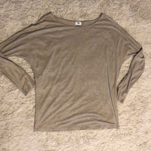 Tan with gold quarter length sleeve Piko top